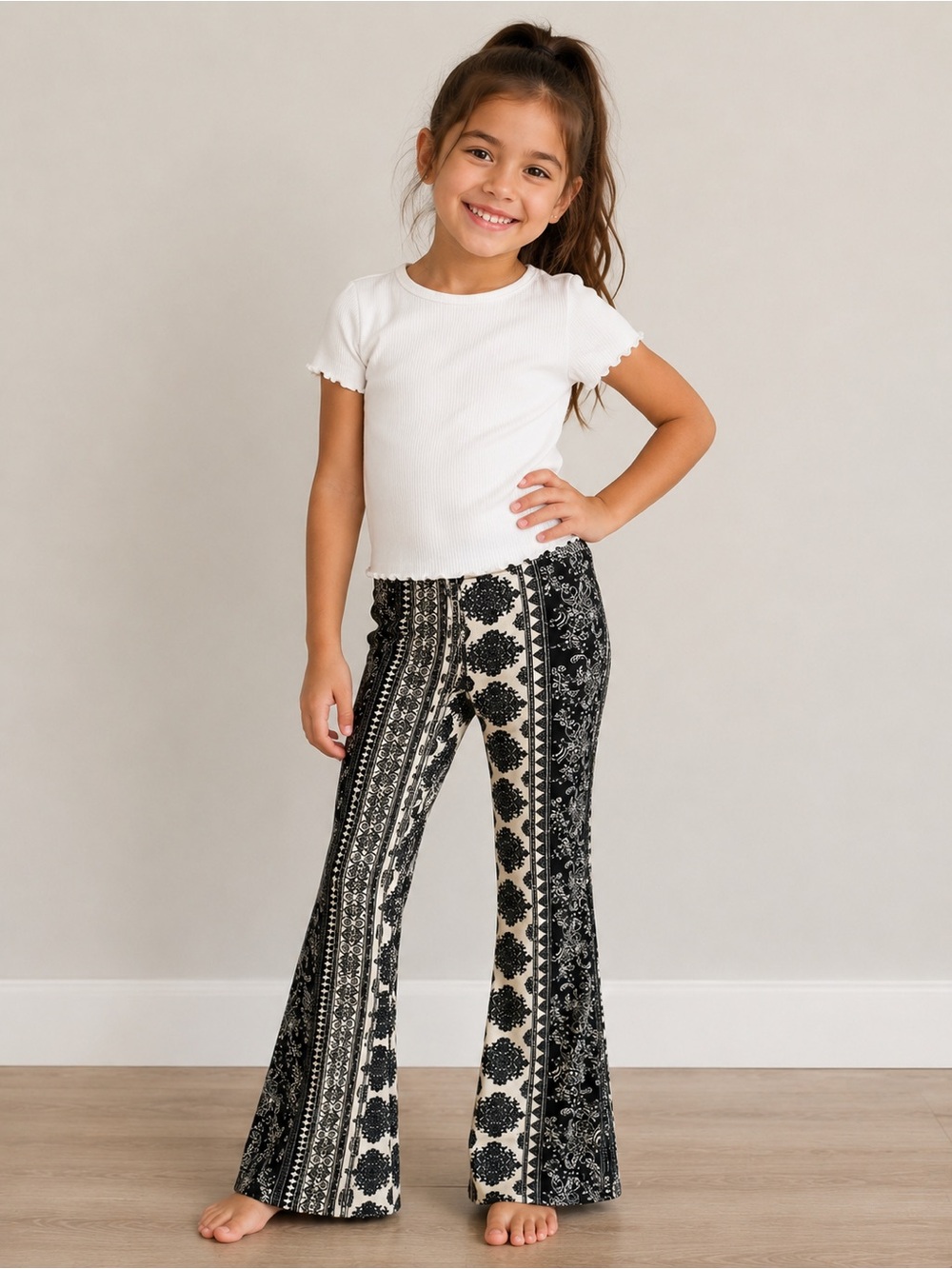 Papermoon Girls Black & Cream Printed Leggings Size XS-S